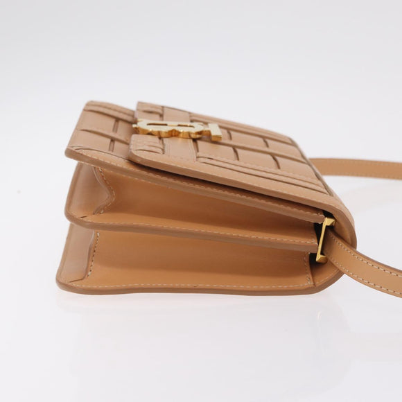 BURBERRY Shoulder Bag Leather Beige Gold Auth 208225V