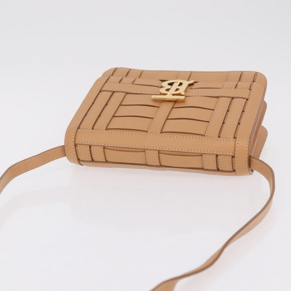 BURBERRY Shoulder Bag Leather Beige Gold Auth 208225V