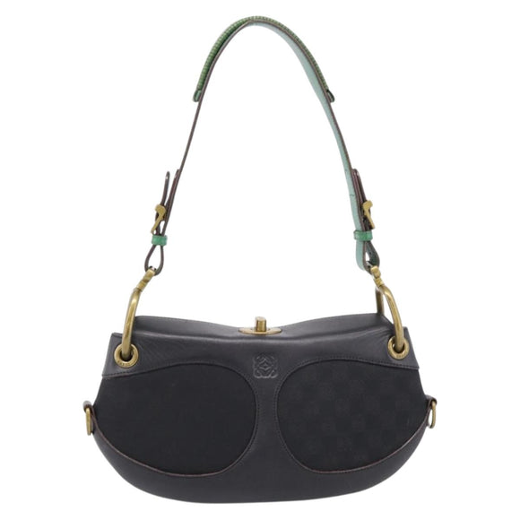 LOEWE Shoulder Bag Leather Black Gold Auth 208228V