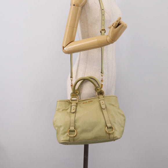 Miu Miu Hand Bag Vitellolux 2way Beige Gold Auth 208229A