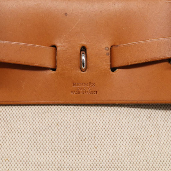 HERMES Herbag Ad Backpack Canvas 2way Beige Silver Auth 208232