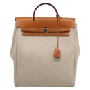 HERMES Herbag Ad Backpack Canvas 2way Beige Silver Auth 208232-2