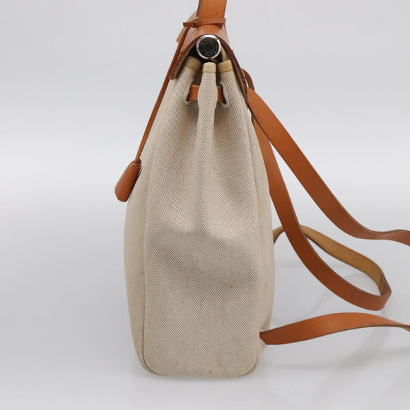 HERMES Herbag Ad Backpack Canvas 2way Beige Silver Auth 208232
