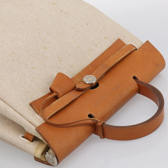 HERMES Herbag Ad Backpack Canvas 2way Beige Silver Auth 208232