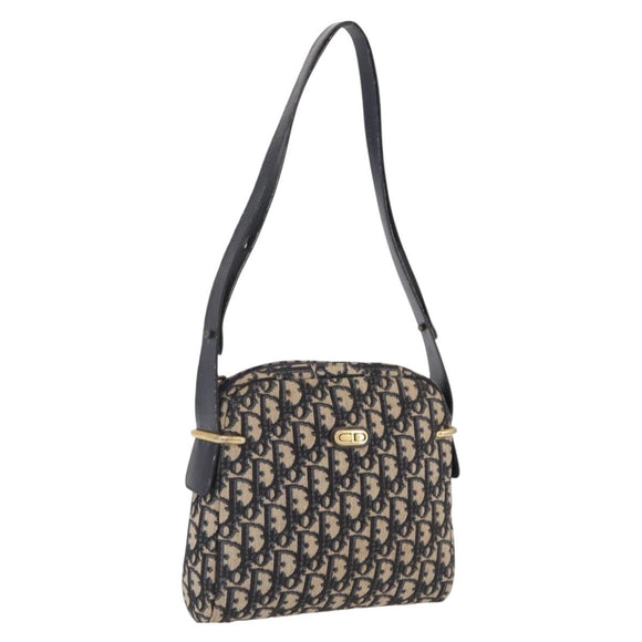 Christian Dior Trotter Canvas Shoulder Bag Navy Gold Auth 208233