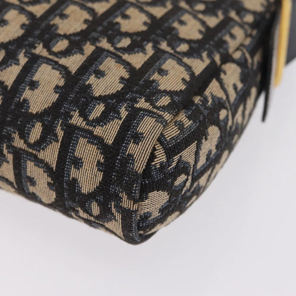 Christian Dior Trotter Canvas Shoulder Bag Navy Gold Auth 208233