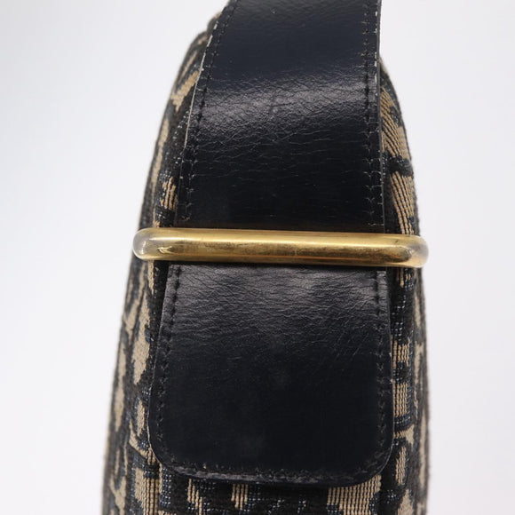 Christian Dior Trotter Canvas Shoulder Bag Navy Gold Auth 208233