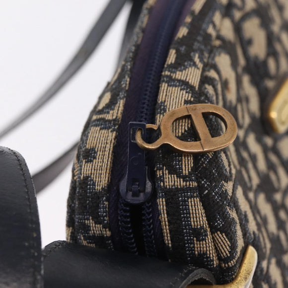 Christian Dior Trotter Canvas Shoulder Bag Navy Gold Auth 208233
