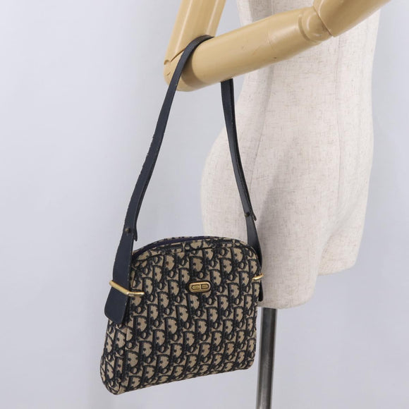 Christian Dior Trotter Canvas Shoulder Bag Navy Gold Auth 208233