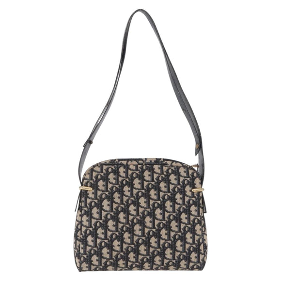 Christian Dior Trotter Canvas Shoulder Bag Navy Gold Auth 208233