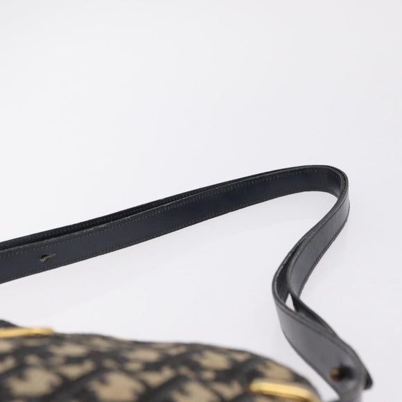 Christian Dior Trotter Canvas Shoulder Bag Navy Gold Auth 208233