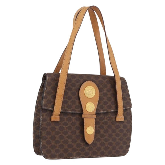 CELINE Macadam Canvas Medallion Hand Bag PVC Leather Brown Gold Auth 208236