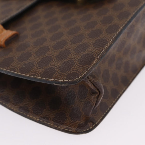 CELINE Macadam Canvas Medallion Hand Bag PVC Leather Brown Gold Auth 208236