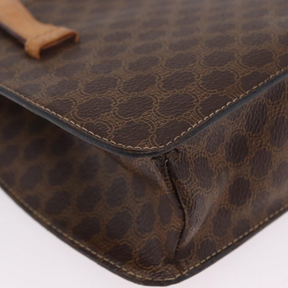 CELINE Macadam Canvas Medallion Hand Bag PVC Leather Brown Gold Auth 208236