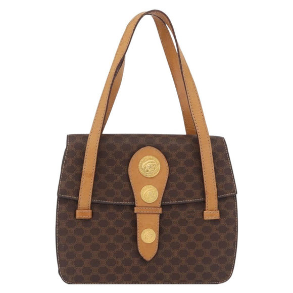 CELINE Macadam Canvas Medallion Hand Bag PVC Leather Brown Gold Auth 208236