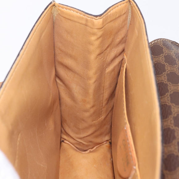 CELINE Macadam Canvas Medallion Hand Bag PVC Leather Brown Gold Auth 208236