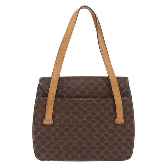 CELINE Macadam Canvas Medallion Hand Bag PVC Leather Brown Gold Auth 208236