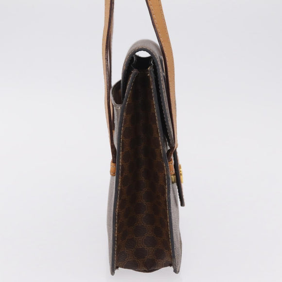 CELINE Macadam Canvas Medallion Hand Bag PVC Leather Brown Gold Auth 208236