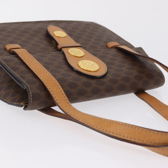 CELINE Macadam Canvas Medallion Hand Bag PVC Leather Brown Gold Auth 208236