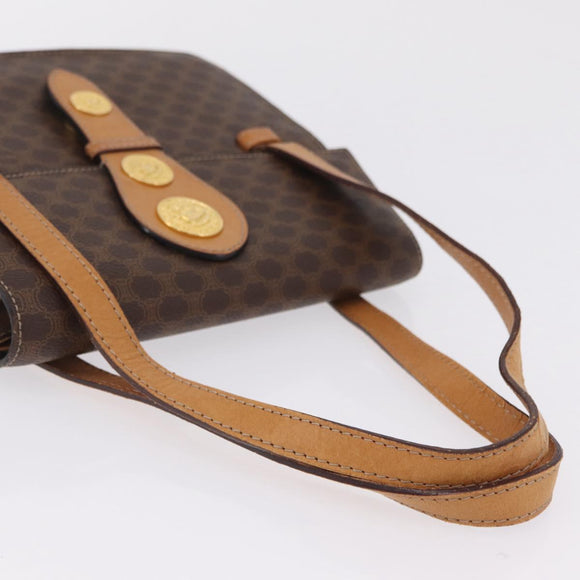 CELINE Macadam Canvas Medallion Hand Bag PVC Leather Brown Gold Auth 208236