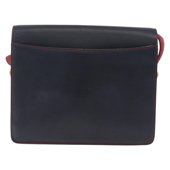 Bally Shoulder Bag Leather Navy Gold Auth 208240