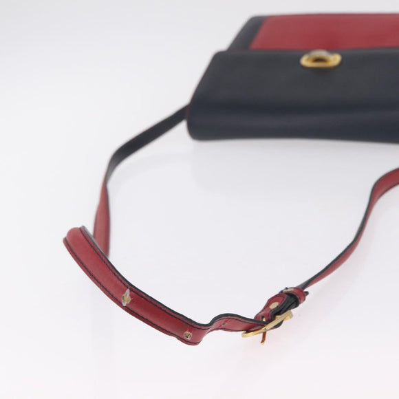 Bally Shoulder Bag Leather Navy Gold Auth 208240