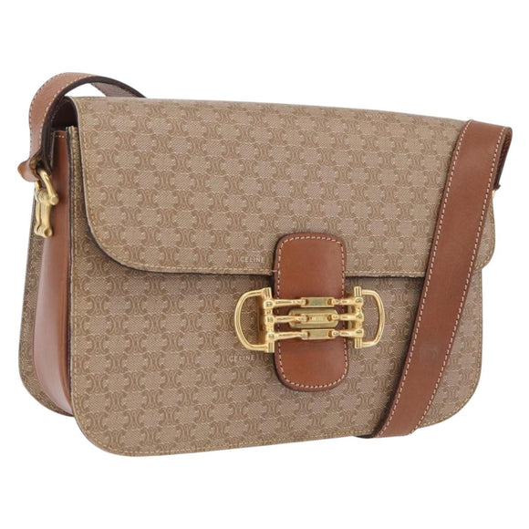 CELINE Macadam Canvas Shoulder Bag PVC Brown Gold Auth 208242