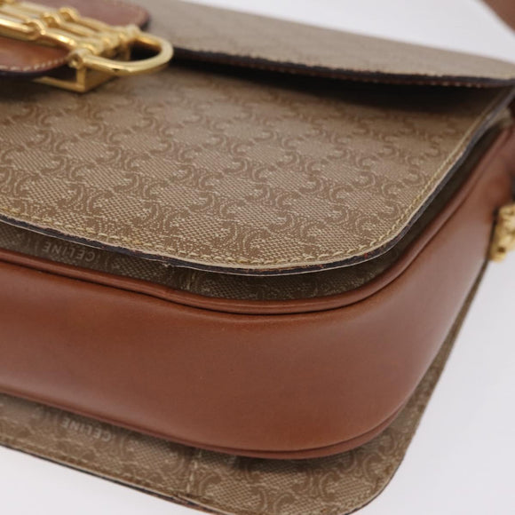 CELINE Macadam Canvas Shoulder Bag PVC Brown Gold Auth 208242