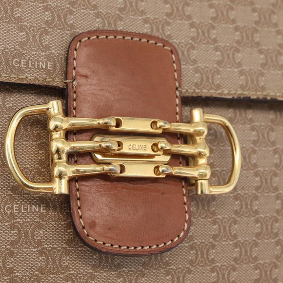 CELINE Macadam Canvas Shoulder Bag PVC Brown Gold Auth 208242