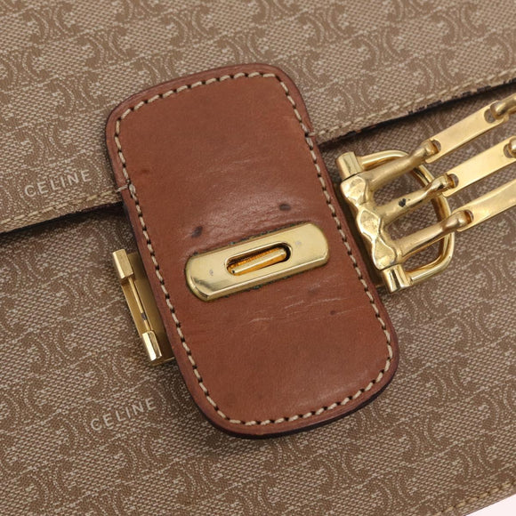 CELINE Macadam Canvas Shoulder Bag PVC Brown Gold Auth 208242