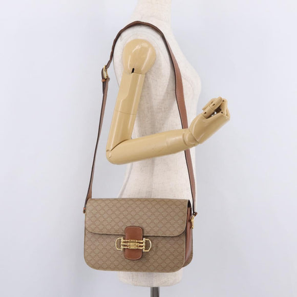 CELINE Macadam Canvas Shoulder Bag PVC Brown Gold Auth 208242