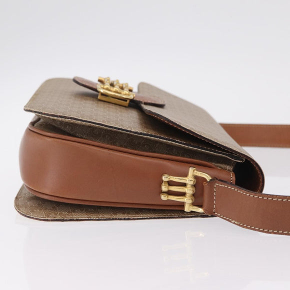 CELINE Macadam Canvas Shoulder Bag PVC Brown Gold Auth 208242