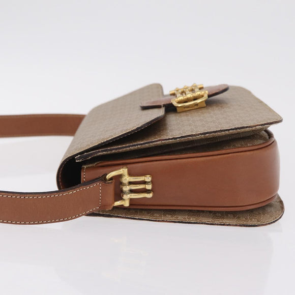 CELINE Macadam Canvas Shoulder Bag PVC Brown Gold Auth 208242