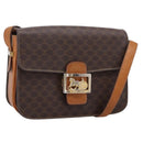 CELINE Macadam Canvas Horse Carriage Bag PVC Leather Brown Gold Auth 208243-1