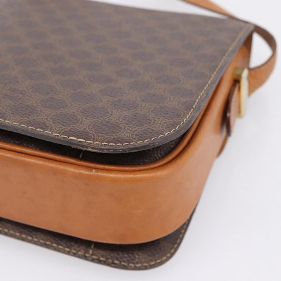 CELINE Macadam Canvas Horse Carriage Bag PVC Leather Brown Gold Auth 208243
