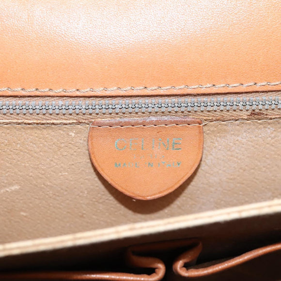 CELINE Macadam Canvas Horse Carriage Bag PVC Leather Brown Gold Auth 208243