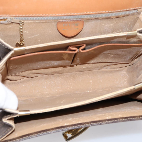 CELINE Macadam Canvas Horse Carriage Bag PVC Leather Brown Gold Auth 208243