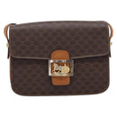 CELINE Macadam Canvas Horse Carriage Bag PVC Leather Brown Gold Auth 208243-2