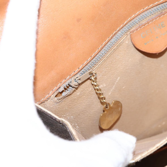 CELINE Macadam Canvas Horse Carriage Bag PVC Leather Brown Gold Auth 208243