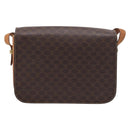 CELINE Macadam Canvas Horse Carriage Bag PVC Leather Brown Gold Auth 208243-3
