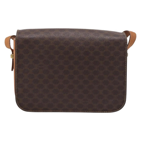 CELINE Macadam Canvas Horse Carriage Bag PVC Leather Brown Gold Auth 208243