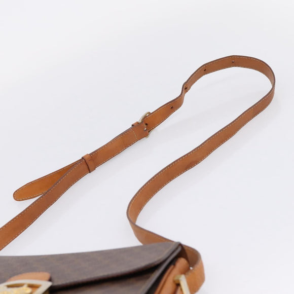 CELINE Macadam Canvas Horse Carriage Bag PVC Leather Brown Gold Auth 208243