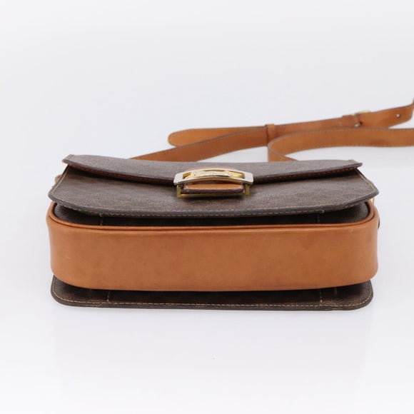 CELINE Macadam Canvas Horse Carriage Bag PVC Leather Brown Gold Auth 208243