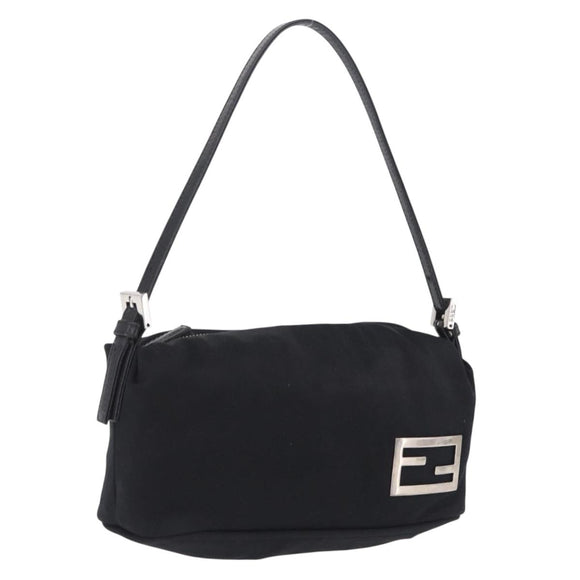 FENDI Accessory Pouch Cotton jersey Black Silver Auth 208245A