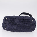PRADA Hand Bag Raffia 2way Navy Silver Auth 208246-13