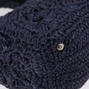 PRADA Hand Bag Raffia 2way Navy Silver Auth 208246-14