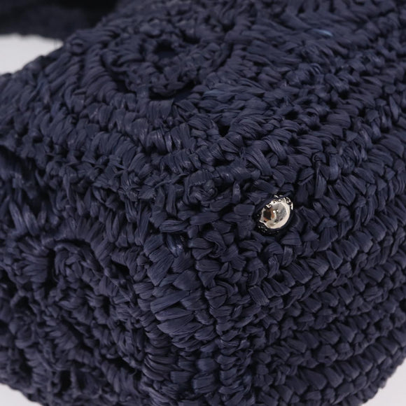 PRADA Hand Bag Raffia 2way Navy Silver Auth 208246