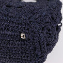 PRADA Hand Bag Raffia 2way Navy Silver Auth 208246-15