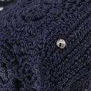PRADA Hand Bag Raffia 2way Navy Silver Auth 208246-16