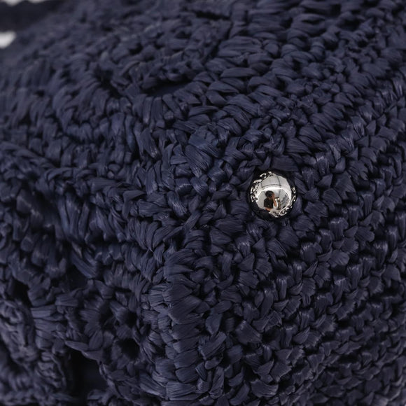 PRADA Hand Bag Raffia 2way Navy Silver Auth 208246